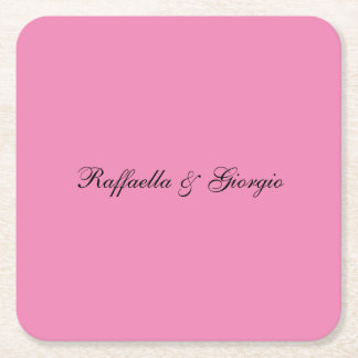 Minimalist personalised customised name pink colou square paper coaster
