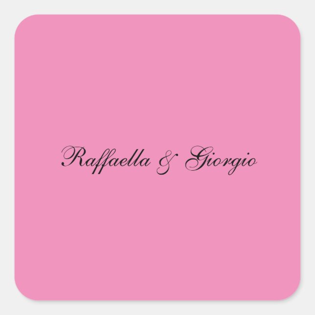 Minimalist personalised customised name pink colou square sticker (Front)