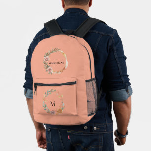 Minimalist Personalised Floral Monogram Printed Backpack