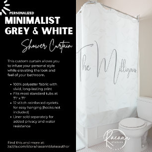 Minimalist Personalised Grey and White Shower Curtain