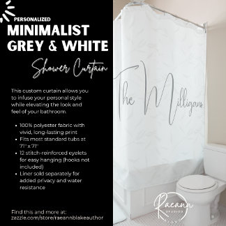 Minimalist Personalised Grey and White  Shower Curtain