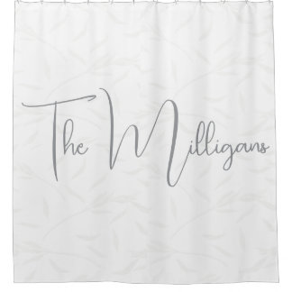 Minimalist Personalised Grey and White Shower Curtain