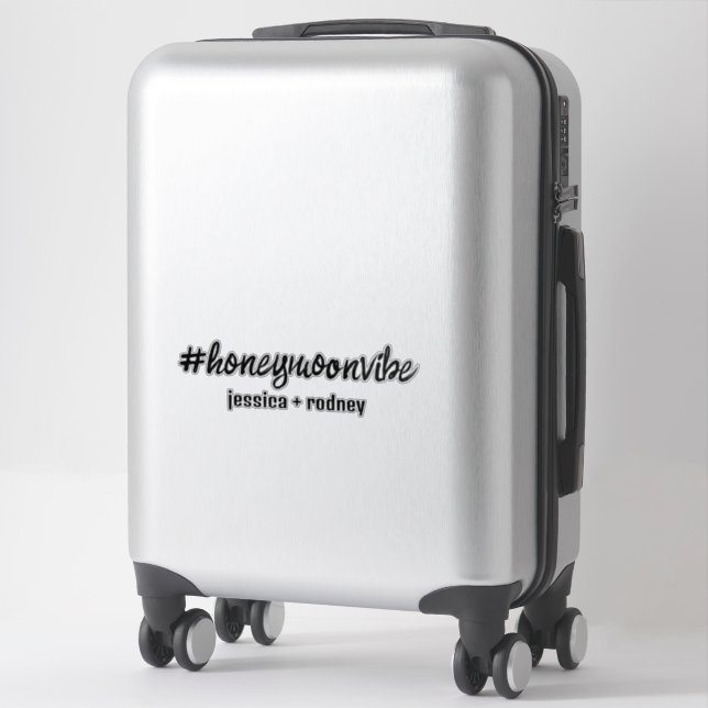 Minimalist Personalised Honemoon Hashtag Sticker (Suitcase)
