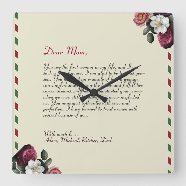 Minimalist Personalised Love Letter Handwritten Square Wall Clock (Front)