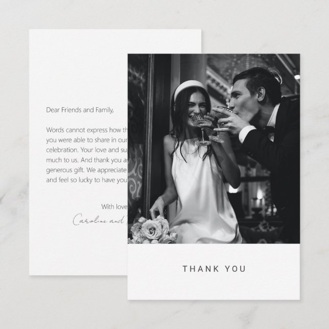 Minimalist Personalised Message Chic Photo Wedding Thank You Card (Front/Back)