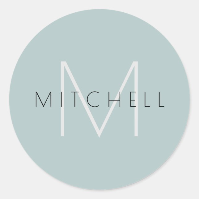 Minimalist Personalised Modern Teal Grey Classic Round Sticker (Front)