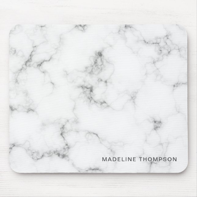 Minimalist Personalised Name Marble Mouse Mat (Front)