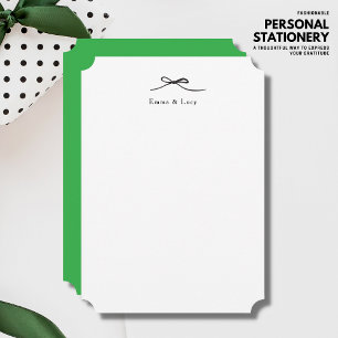 Minimalist Personalised Note Card with Bow Green
