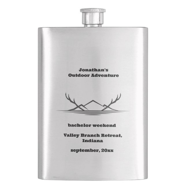 Minimalist Personalised Outdoor Bachelor Party  Hip Flask (Front)