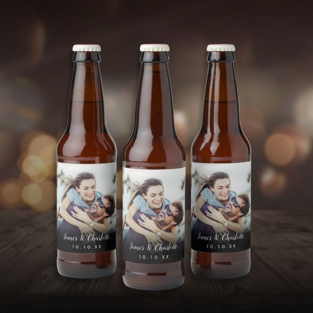 Minimalist Personalised Photo Script Name Date Beer Bottle Label (Minimalist Personalized Photo Script Name Date Beer Bottle Label)