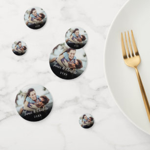 Minimalist Personalised Photo Script Name Date Confetti