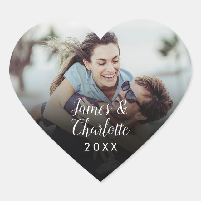 Minimalist Personalised Photo Script Name Date Heart Sticker (Front)