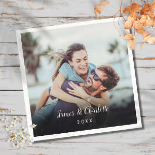Minimalist Personalised Photo Script Name Date Napkin