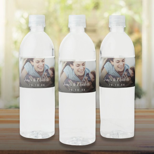 Minimalist Personalised Photo Script Name Date Water Bottle Label (Minimalist Personalized Photo Script Name Date Water Bottle Label)