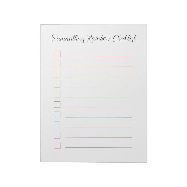 Minimalist Personalised Rainbow Checklist Notepad (Rotated)