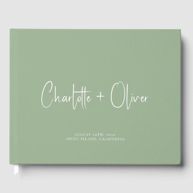 Minimalist Personalised Sage Green Wedding Guest Book (Front)