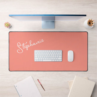 Minimalist Personalised Script Name Coral Peach Desk Mat