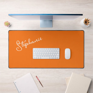 Minimalist Personalised Script Name Orange Desk Mat