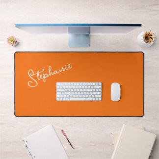 Minimalist Personalised Script Name Orange Desk Mat