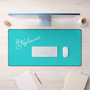 Minimalist Personalised Script Name Turquoise Desk Mat