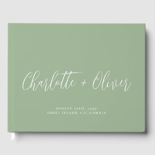 Minimalist Personalised Script Sage Green Wedding Guest Book