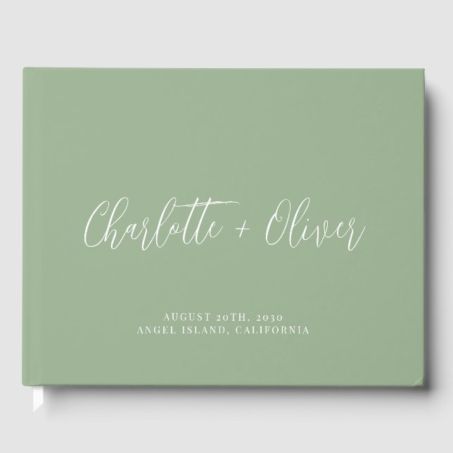 Minimalist Personalised Typography Sage Wedding Guest Book (Front)