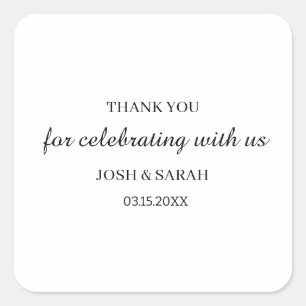 Minimalist Personalised Wedding Thank You Square Sticker
