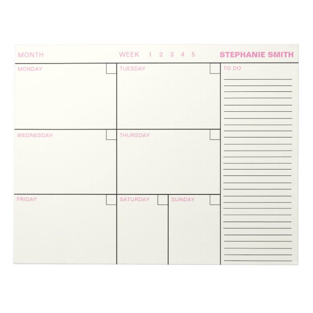 Minimalist Personalised Weekly Planner Agenda Note (Front)