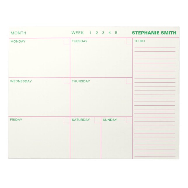 Minimalist Personalised Weekly Planner Agenda Note (Front)