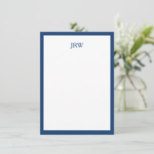 Minimalist Personalized Monogram Navy Blue Border Card