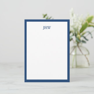 Minimalist Personalized Monogram Navy Blue Border Card