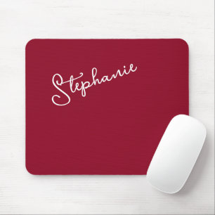 Minimalist Personalized Script Name Red Burgundy Mouse Mat