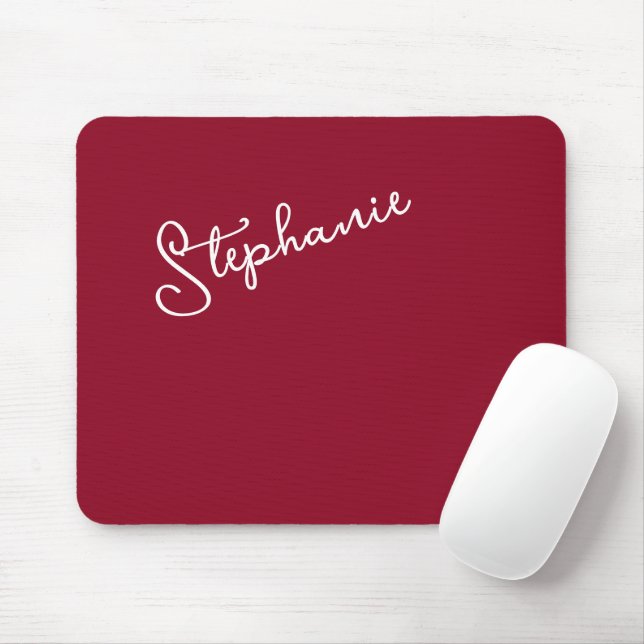 Minimalist Personalized Script Name Red Burgundy Mouse Mat (With Mouse)
