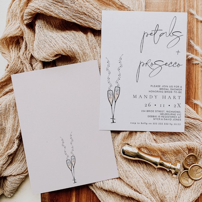 Minimalist Petal and Prosecco Bridal Shower Invita Invitation (Creator Uploaded)