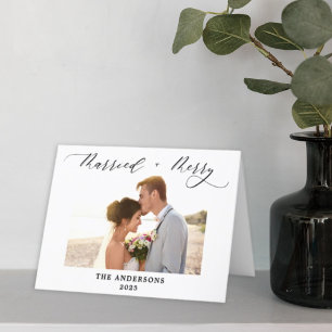 Minimalist Photo 1st Merry and Married Christmas  Thank You Card