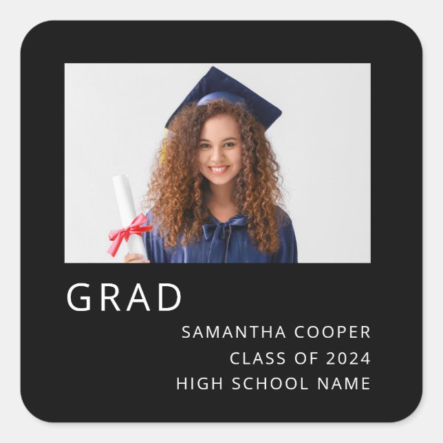 Minimalist Photo 2024 Graduation Black Square Sticker (Front)