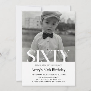 Minimalist Photo 60th Birthday Invitation For Men