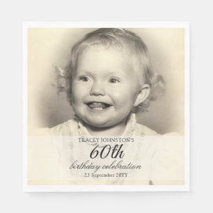 Minimalist Photo 60th Birthday Napkin