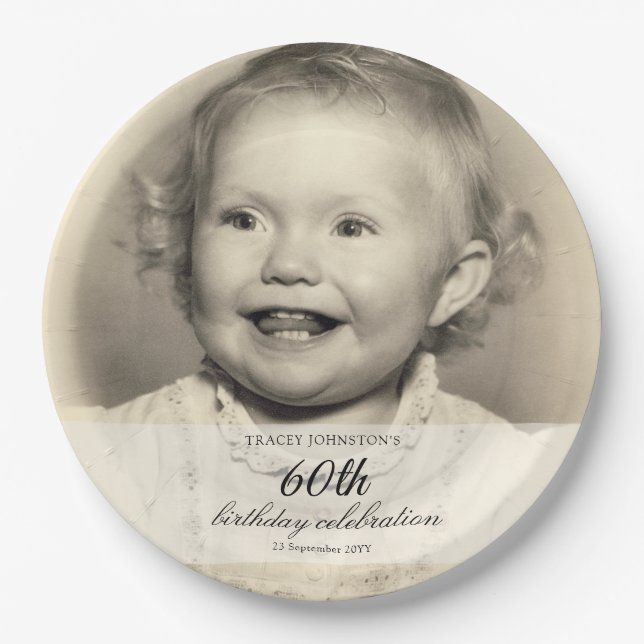 Minimalist Photo 60th Birthday Paper Plate (Front)
