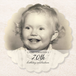 Minimalist Photo 70th Birthday Paper Coaster