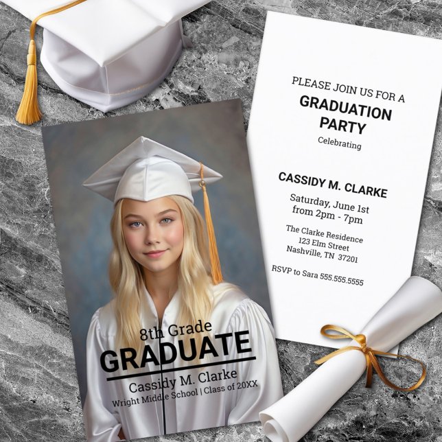 Minimalist Photo 8th Grade Grad Enclosure Card (Creator Uploaded)