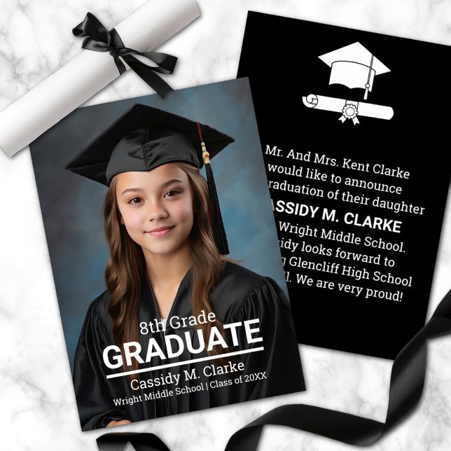 Minimalist Photo 8th Grade Graduation Announcement (Creator Uploaded)