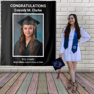 Minimalist Photo 8th Grade Graduation Backdrop Tapestry