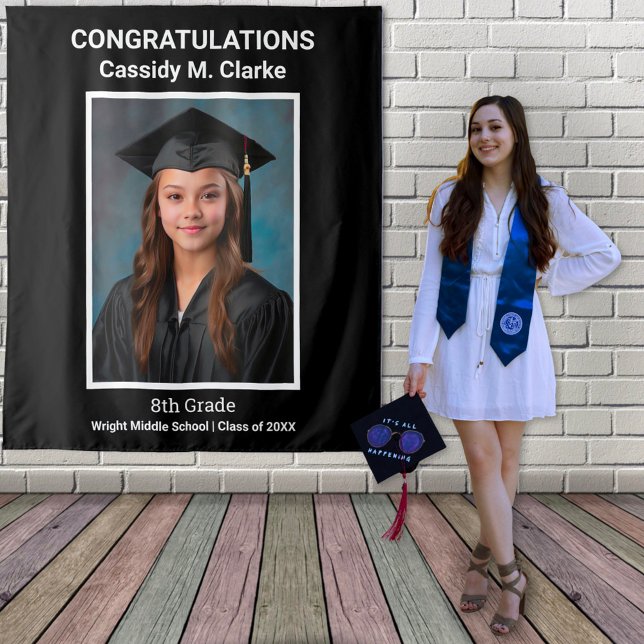 Minimalist Photo 8th Grade Graduation Backdrop Tapestry (Creator Uploaded)