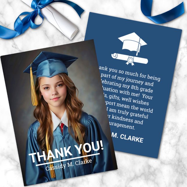 Minimalist Photo 8th Grade Graduation Thank You Card (Creator Uploaded)