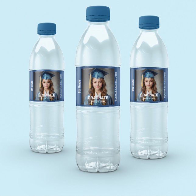 Minimalist Photo 8th Grade Graduation Water Bottle Label (Creator Uploaded)