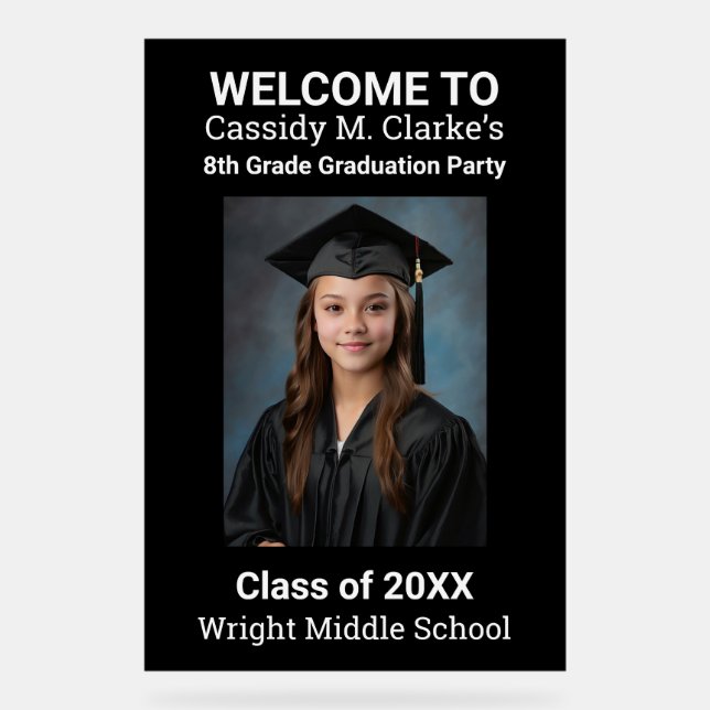 Minimalist Photo 8th Grade Graduation Welcome Sign (Front)