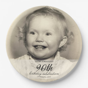 Minimalist Photo 90th Birthday Paper Plate
