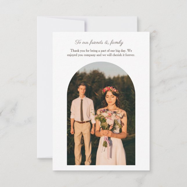 Minimalist Photo Arch Modern Wedding Thank You Card (Back)