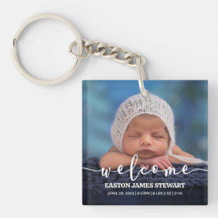 Minimalist Photo Baby Birth Announcement Key Ring